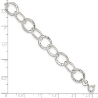 Sterling Silver Polished Textured 9mm Fancy Link Bracelet, 7.5" view 4