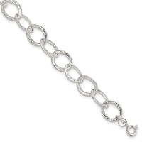 Sterling Silver Polished Textured 9mm Fancy Link Bracelet, 7.5" view 1