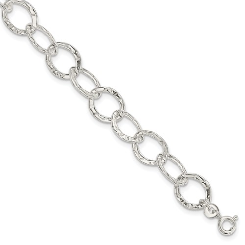 Sterling Silver Polished Textured 9mm Fancy Link Bracelet, 7.5"