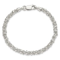 Sterling Silver Polished 6mm Fancy Ring Byzantine Link Bracelet, 7.5" view 3