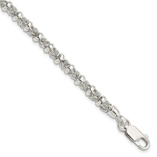 Sterling Silver Polished 6mm Fancy Ring Byzantine Link Bracelet, 7.5"