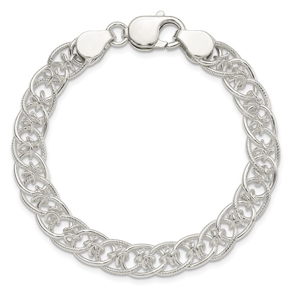 Sterling Silver Polished and Textured Fancy Bracelet