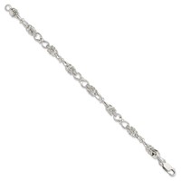 Sterling Silver Polished and Textured 6mm Fancy Byzantine Link Bracelet, 7.5" view 2