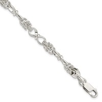 Sterling Silver Polished and Textured 6mm Fancy Byzantine Link Bracelet, 7.5" view 1