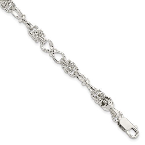 Sterling Silver Polished and Textured 6mm Fancy Byzantine Link Bracelet, 7.5"