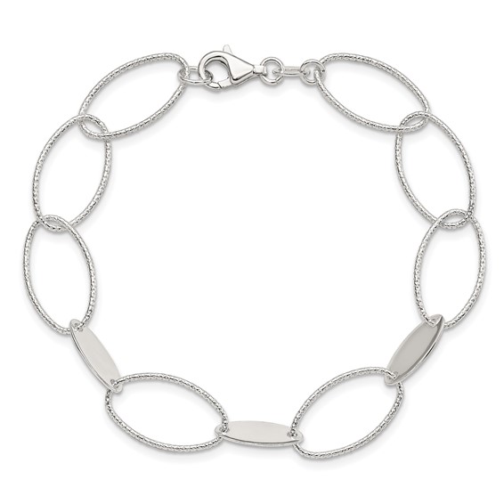 Sterling Silver Polished and Textured Oval Link Bracelet