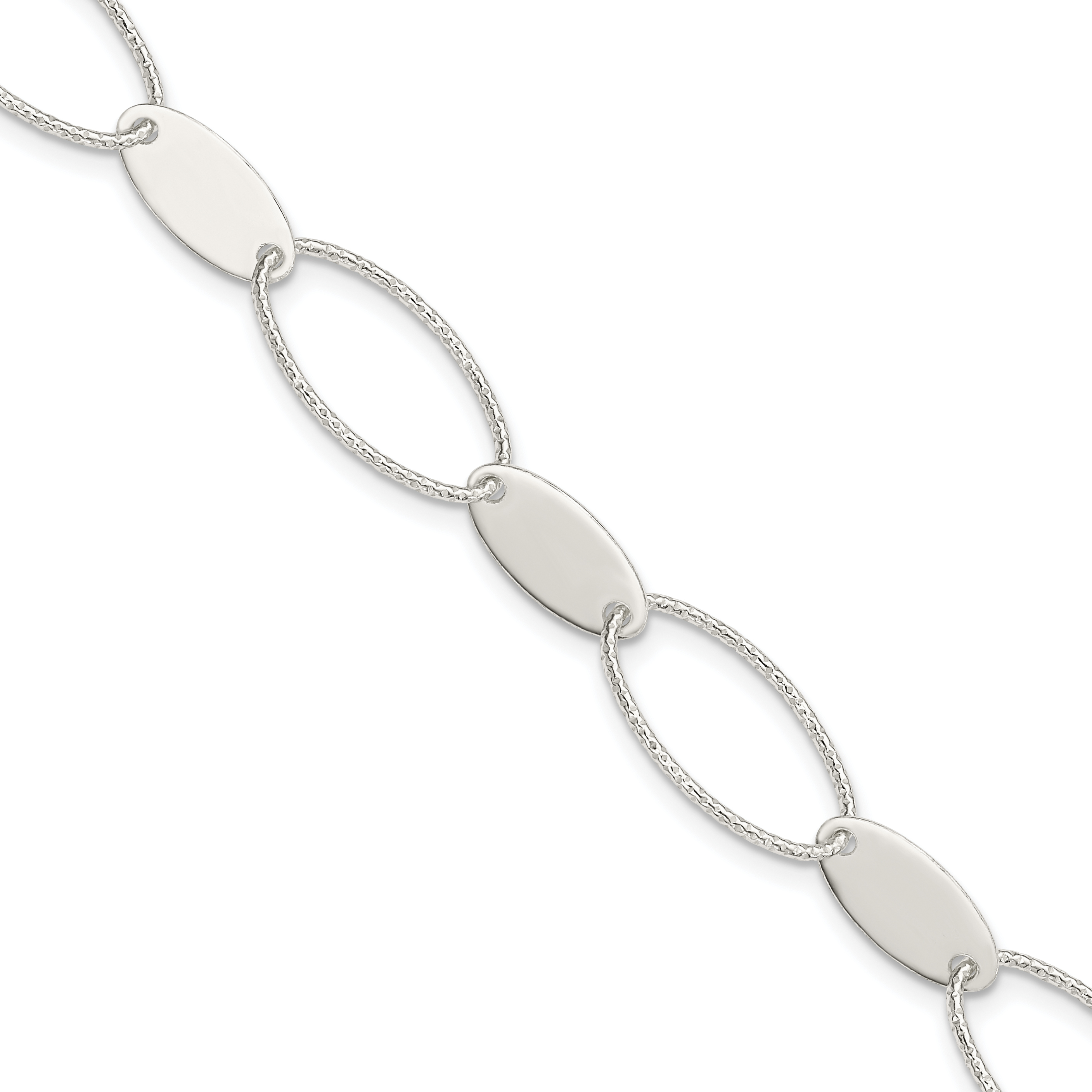 Sterling Silver Polished and Textured Oval Link Bracelet (QG3237-7.5)
