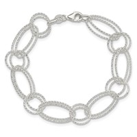 Sterling Silver Textured Double Link Bracelet - 7in view 3