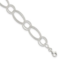 Sterling Silver Textured Double Link Bracelet - 7in view 1