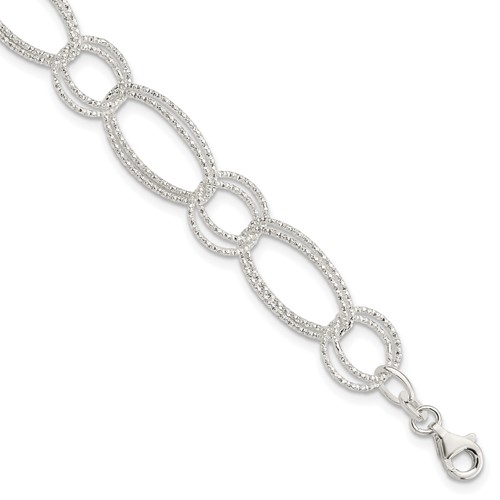 Sterling Silver Textured Double Link Bracelet, 7"