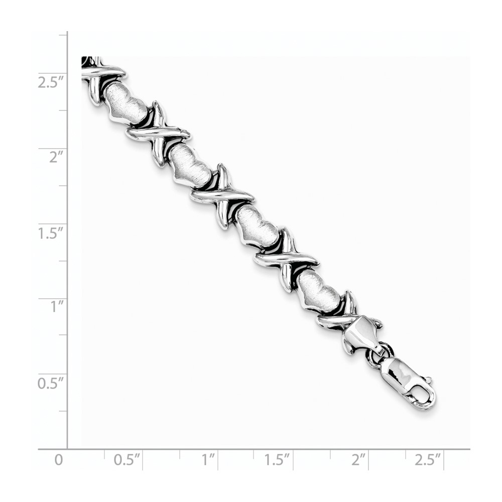 Sterling Silver Rhodium Polished and Brushed X's and Hearts Bracelet (QG3249-7.25)