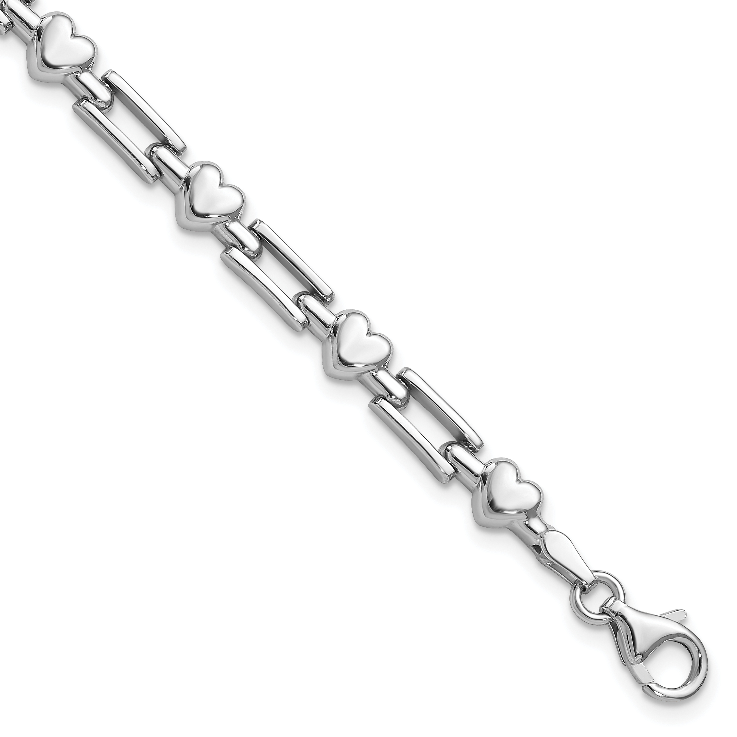 Sterling Silver Rhodium Polished Hearts and Squares Bracelet (QG3250-7.25)