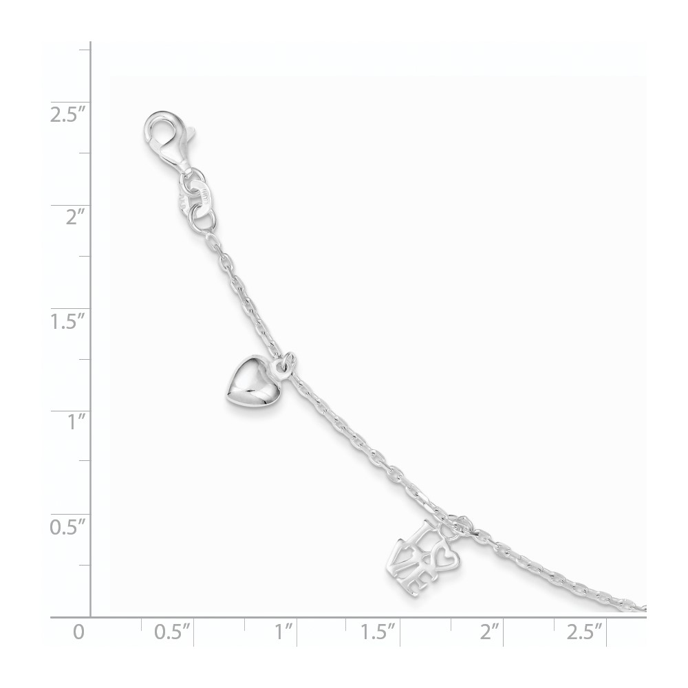 Sterling Silver Heart and LOVE Charm Bracelet (QG3260-7.5)