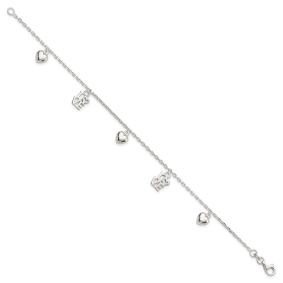 Sterling Silver Heart and LOVE Charm Bracelet