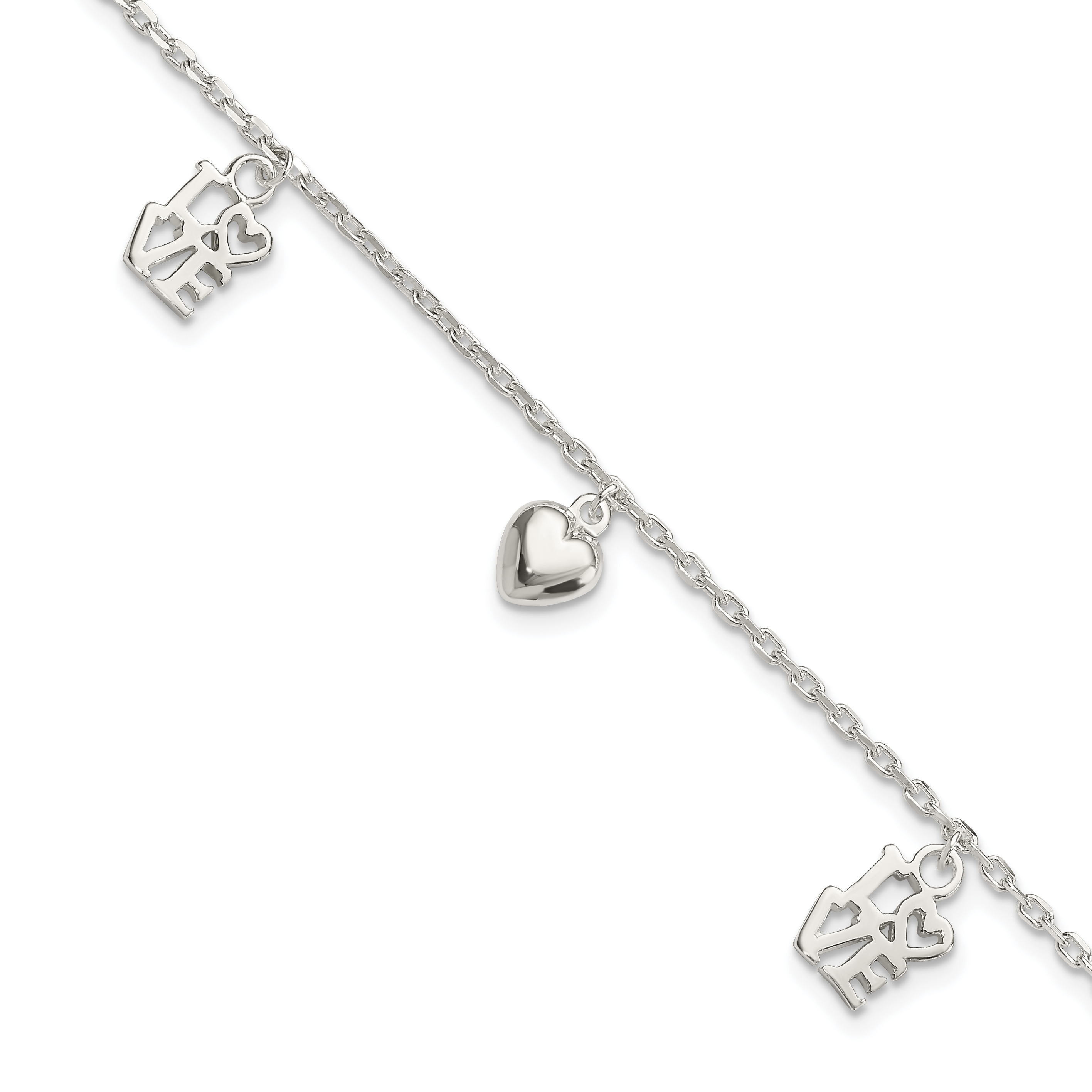 Sterling Silver Heart and LOVE Charm Bracelet (QG3260-7.5)