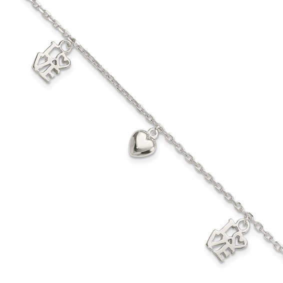 Sterling Silver Heart and LOVE Charm Bracelet