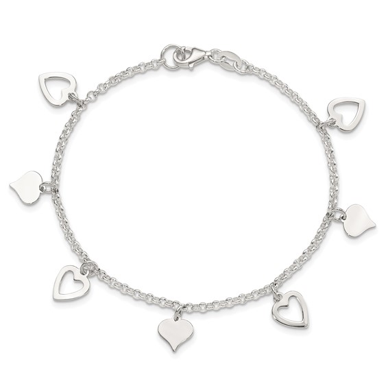 Sterling Silver Polished Heart Bracelet