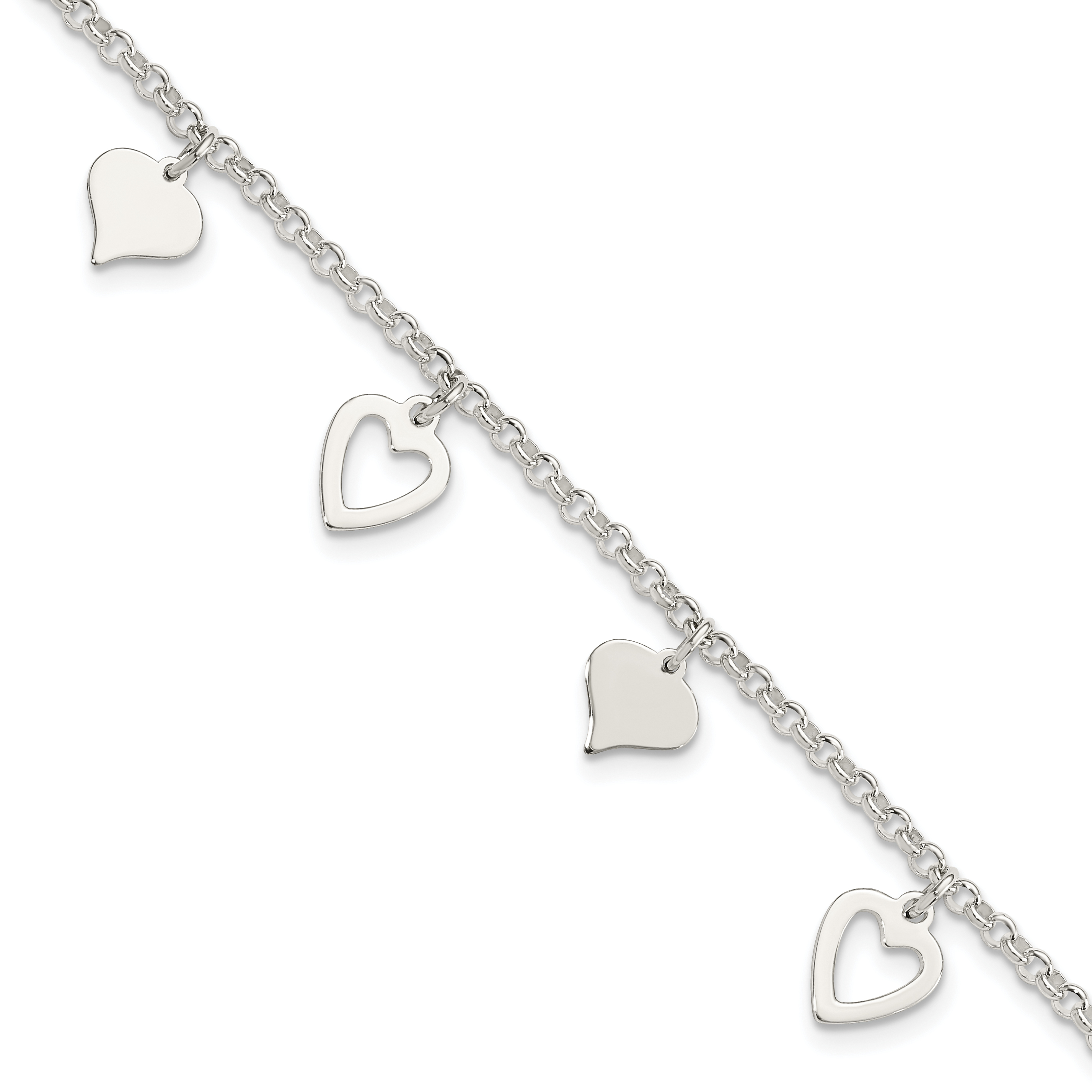 Sterling Silver Polished Heart Bracelet (QG3262-7.5)