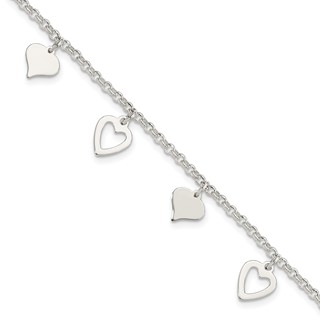 Sterling Silver Polished Heart Bracelet