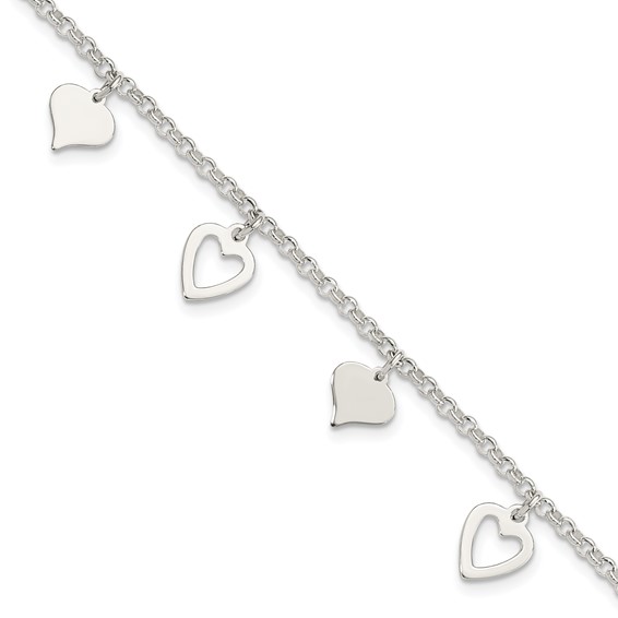 Sterling Silver Polished Heart Bracelet