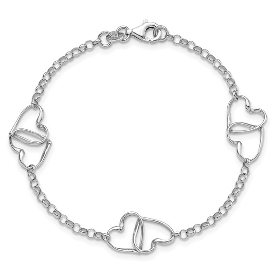 Sterling Silver Rhodium Plated Heart Bracelet