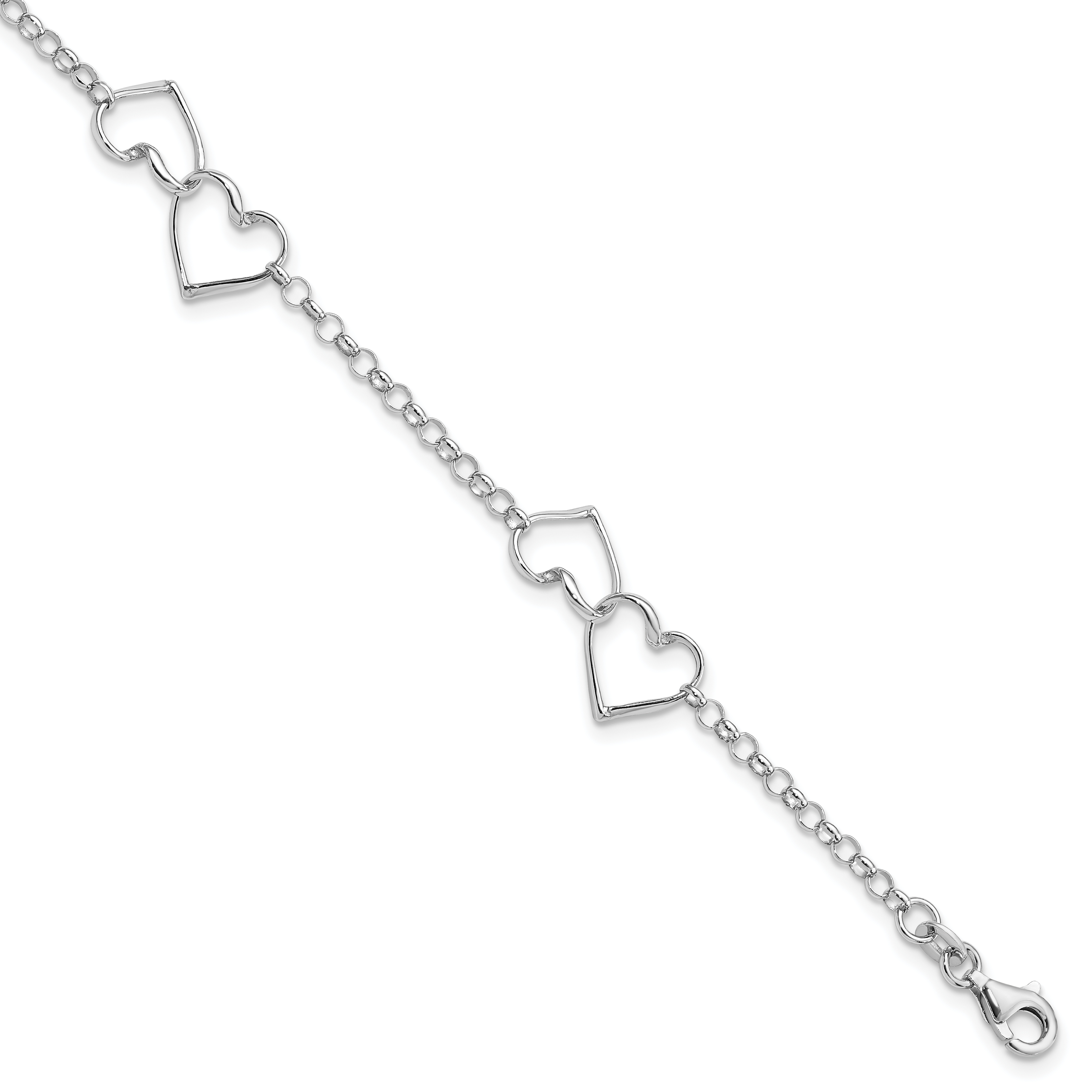 Sterling Silver Rhodium Plated Heart Bracelet (QG3271-7.25)