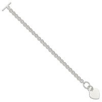 Sterling Silver Polished Engravable 17x 19mm Heart Charm Rolo Link Toggle Bracelet, 7.5" view 2