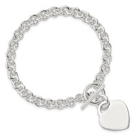 Sterling Silver Polished Engravable 17x 19mm Heart Charm Rolo Link Toggle Bracelet, 7.5" view 3