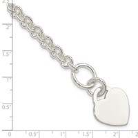 Sterling Silver Polished Engravable 17x 19mm Heart Charm Rolo Link Toggle Bracelet, 7.5" view 4