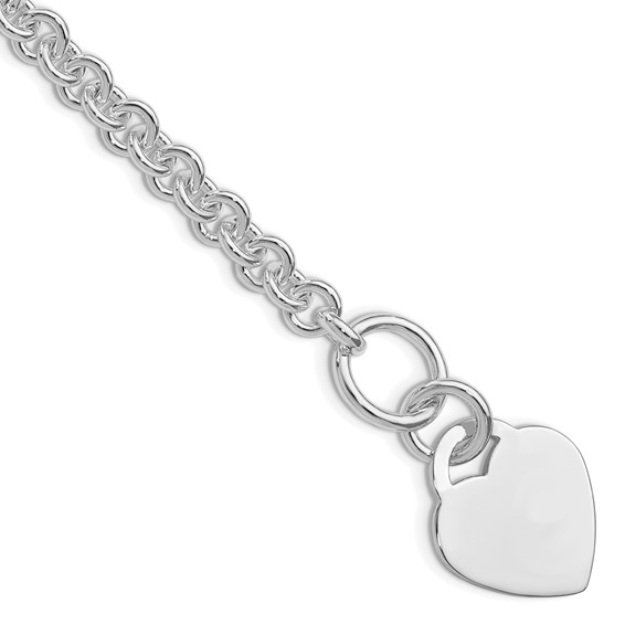 Sterling Silver Rhodium-plated Polished Heart Bracelet