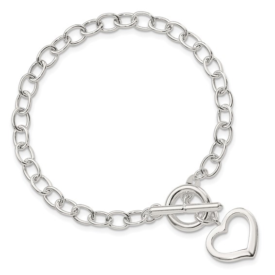 Sterling Silver Open Link Heart Bracelet