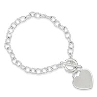 Sterling Silver Engravable 18x 21mm Heart Charm Oval Cable Link Toggle Bracelet, 7.5" view 2