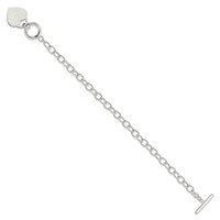Sterling Silver Engravable 18x 21mm Heart Charm Oval Cable Link Toggle Bracelet, 7.5" view 3