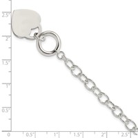 Sterling Silver Engravable 18x 21mm Heart Charm Oval Cable Link Toggle Bracelet, 7.5" view 5
