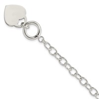 Sterling Silver Engravable 18x 21mm Heart Charm Oval Cable Link Toggle Bracelet, 7.5" view 1