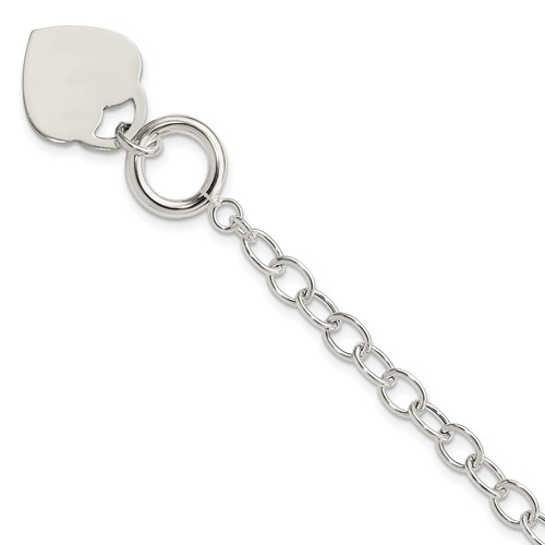 Sterling Silver Engravable 18x 21mm Heart Charm Oval Cable Link Toggle Bracelet, 7.5"