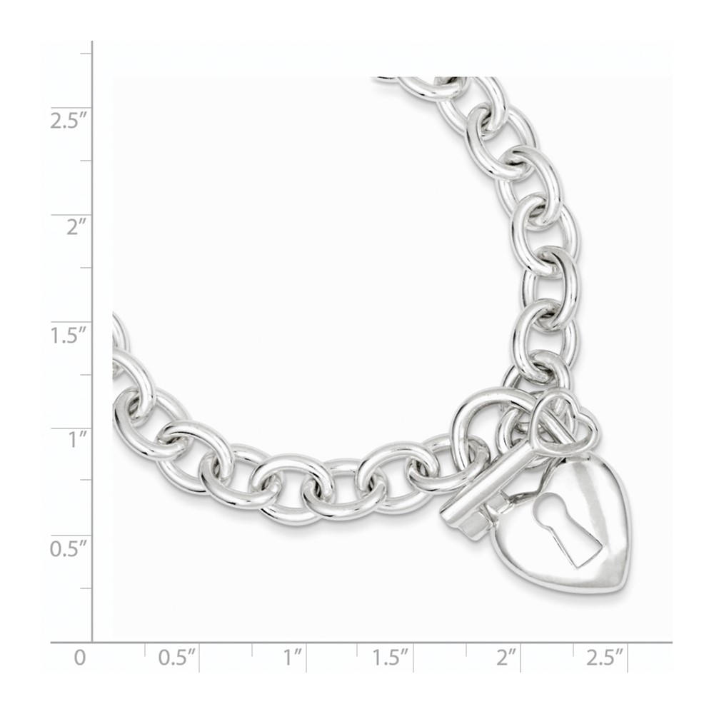 Sterling Silver Polished Heart and Key Bracelet (QG3281-7.5)