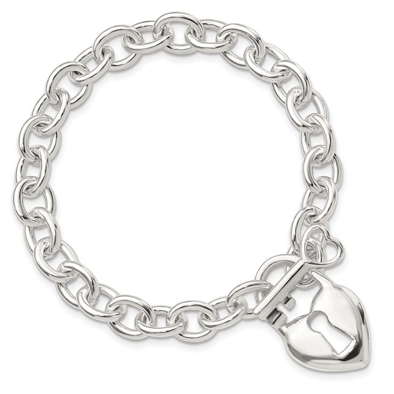 Sterling Silver Polished Heart and Key Bracelet