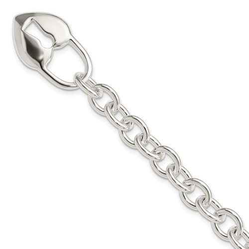 Sterling Silver Polished Heart Lock and Key Toggle Bracelet, 7.5"