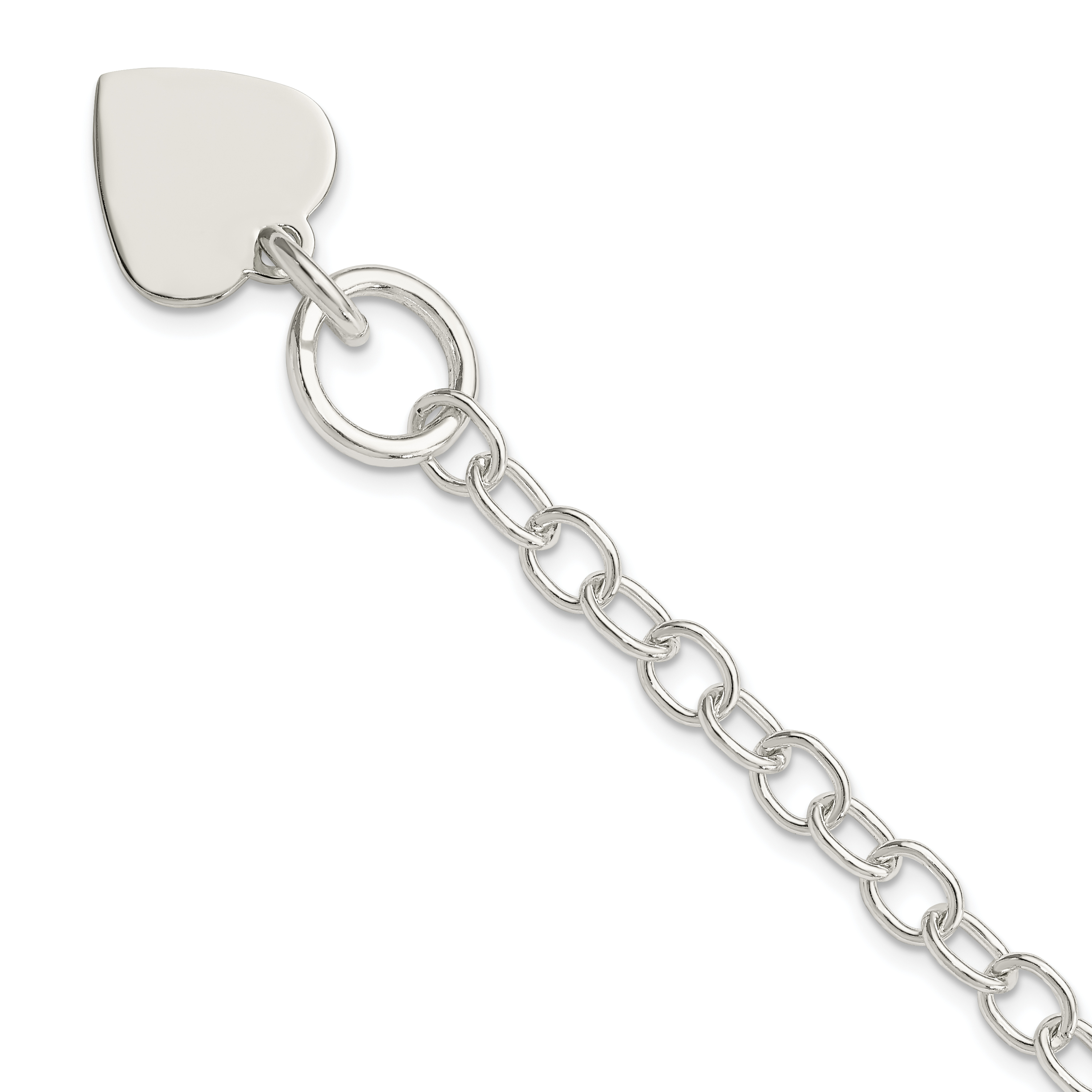 Sterling Silver Polished Engraveable Heart Charm Bracelet (QG3283-7.5)