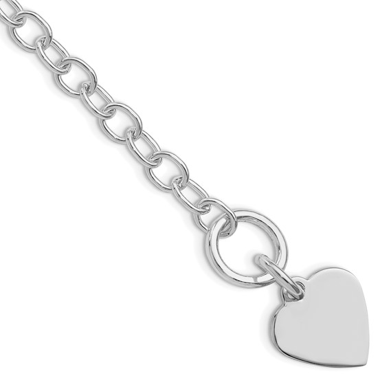 Sterling Silver RH-plated Polished Heart Charm Bracelet