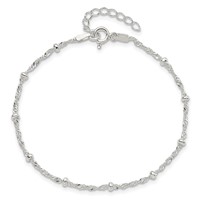 Sterling Silver Diamond-cut Fancy Beaded Bracelet with 1 Inch Extension, 7" view 3