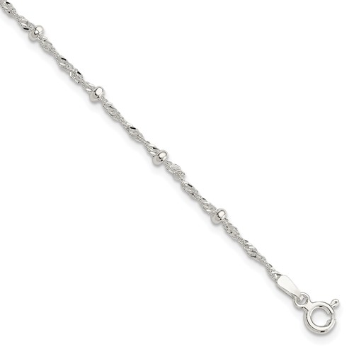 Sterling Silver Diamond-cut Fancy Beaded Bracelet with 1 Inch Extension, 7"