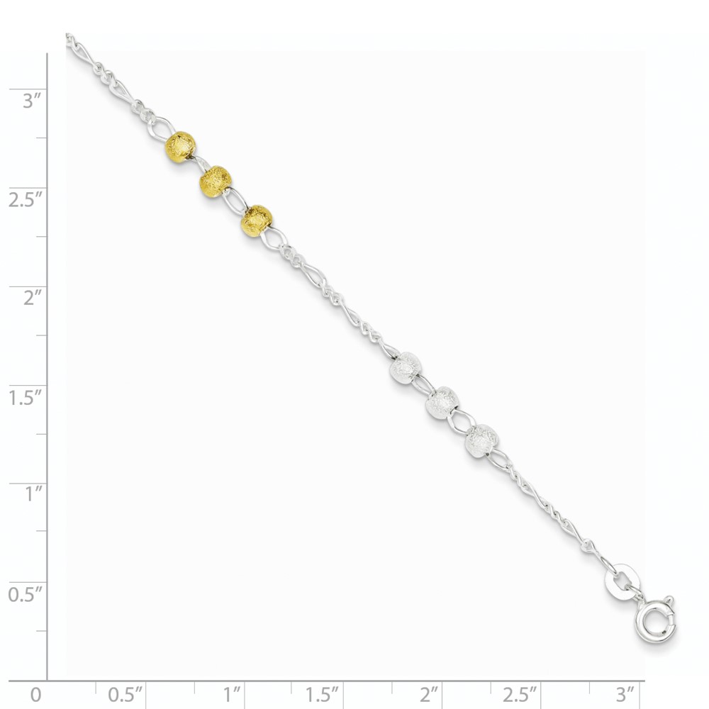 Sterling Silver Gold-tone Textured Beaded Bracelet (QG3297-7)