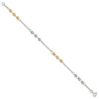 Sterling Silver Gold-tone Textured Beaded Bracelet, 7" view 2