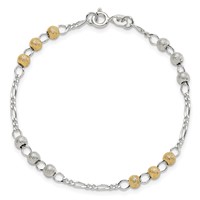 Sterling Silver Gold-tone Textured Beaded Bracelet, 7" view 3