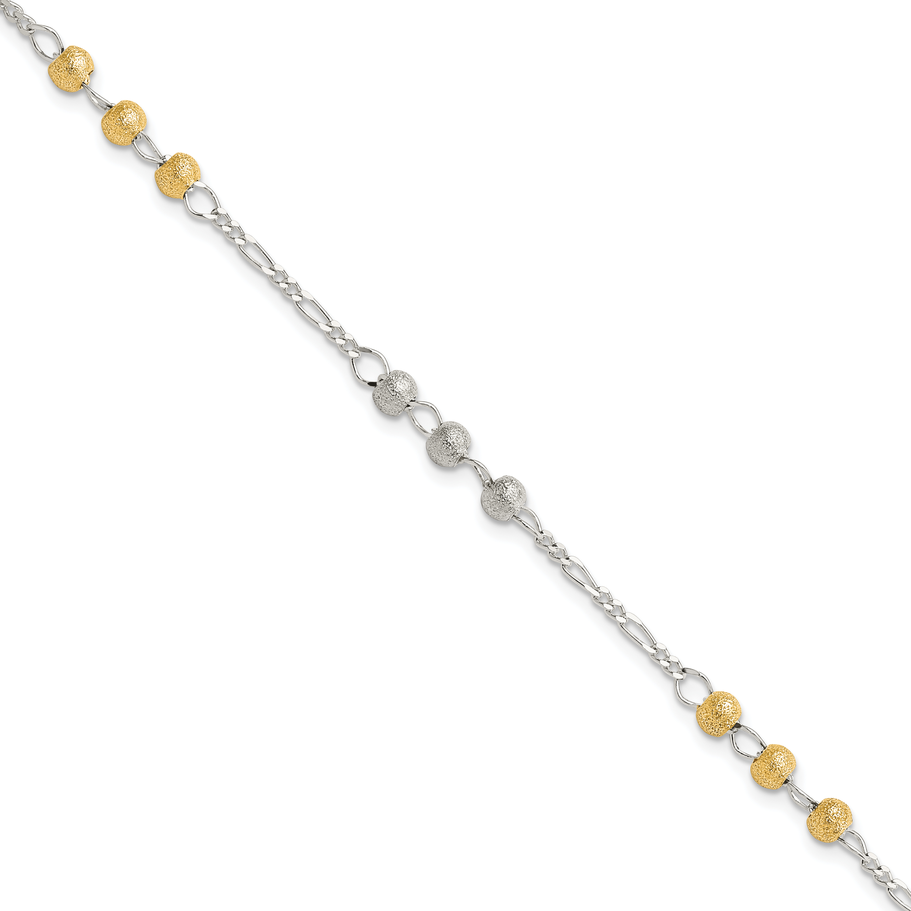 Sterling Silver Gold-tone Textured Beaded Bracelet (QG3297-7)