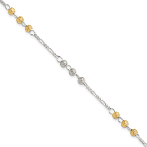 Sterling Silver Gold-tone Textured Beaded Bracelet, 7"