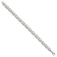 Sterling Silver Polished and Satin 9mm X and O Bracelet, 7" view 2