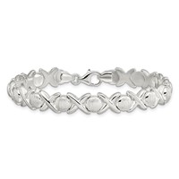 Sterling Silver Polished and Satin 9mm X and O Bracelet, 7" view 3